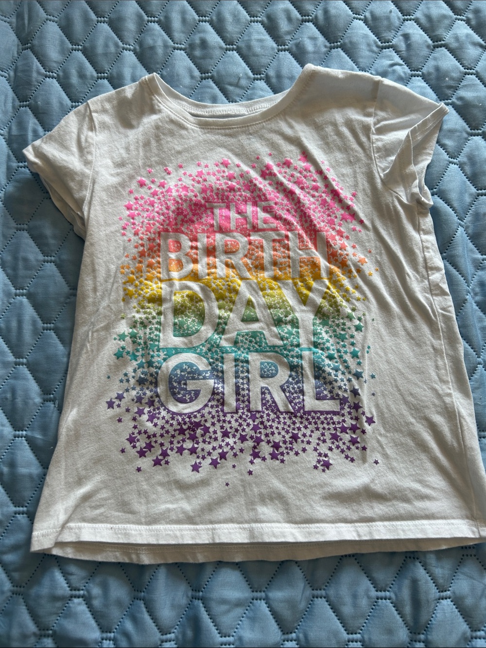 The Children's Place White Tee with Rainbow Starburst Text